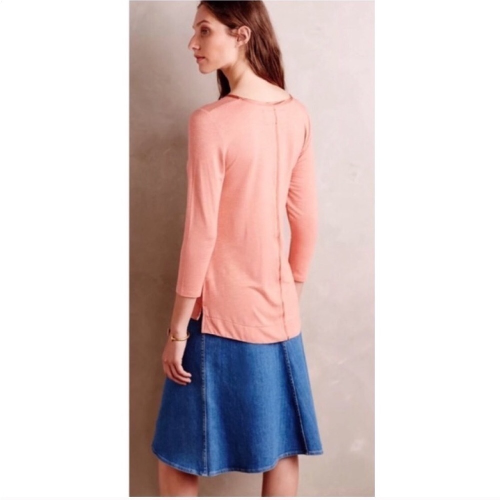 ANTHROPOLOGIE satin trim v-neck tee top - Picture 4 of 8